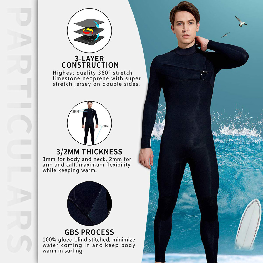 360° Stretch Limestone Neoprene Eco-friendly Thermal Lining GBS Liquid Taped Full Body Steamer Chest Zip Diving Surfing Custom Wetsuit For Men