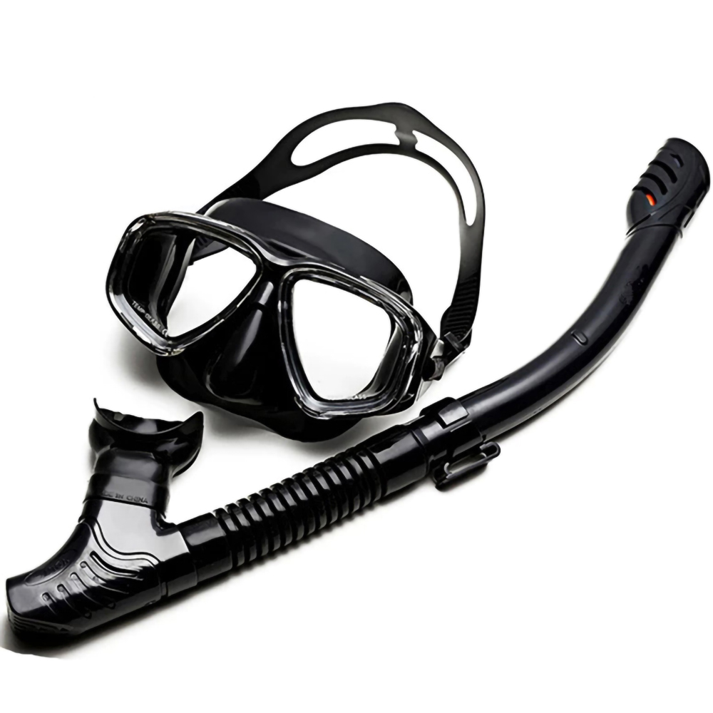 Tempered Glass Lens Anti Leak Anti Fog Super View Scuba Swimming Snorkeling Diving Mask Goggles With Dry Top Snorkel Set Gear