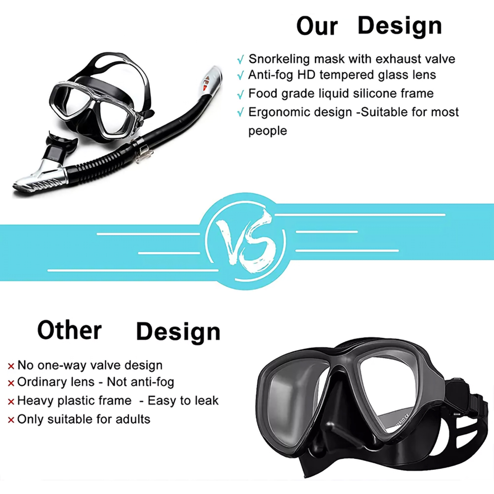 Tempered Glass Lens Anti Leak Anti Fog Adjustable strap system Scuba Swimming Snorkeling Diving Mask Goggles With Snorkel Set Gear