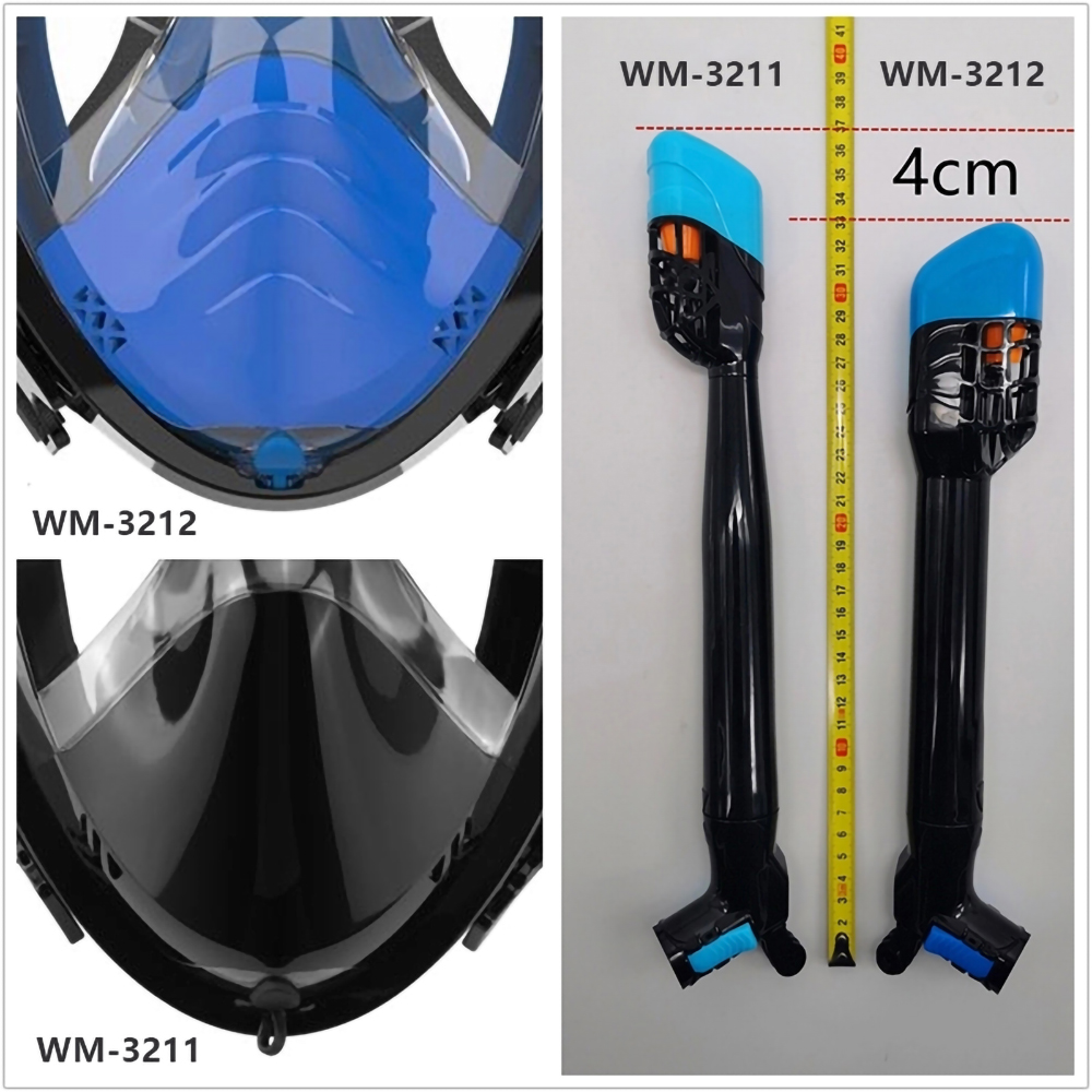 180 Panoramic View 360 Rotatable Foldable Longer Ventilation Pipe Dry Top Breathing System Watertight Swimming Snorkeling Full Face Snorkel Diving Mask Gear
