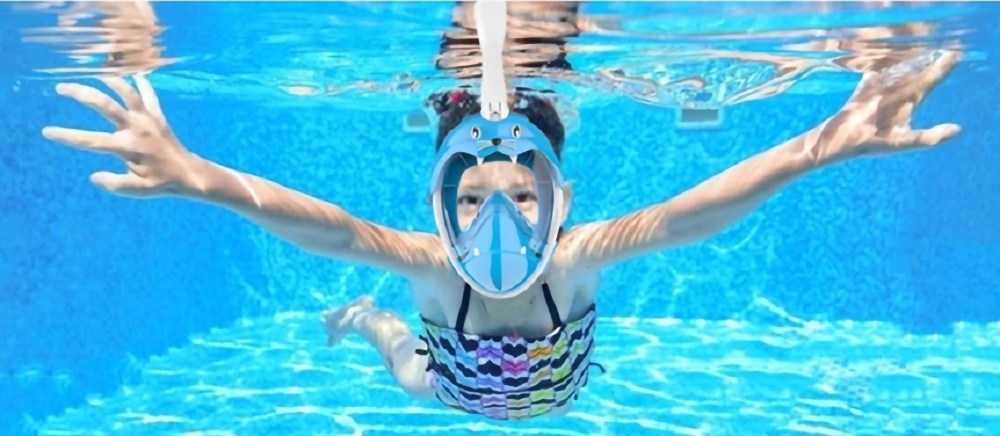 Auti-dizziness Len 180 Panoramic View Dry Top Breathing System Watertight Swimming Snorkeling Full Face Snorkel Diving Mask Gear Kids Children