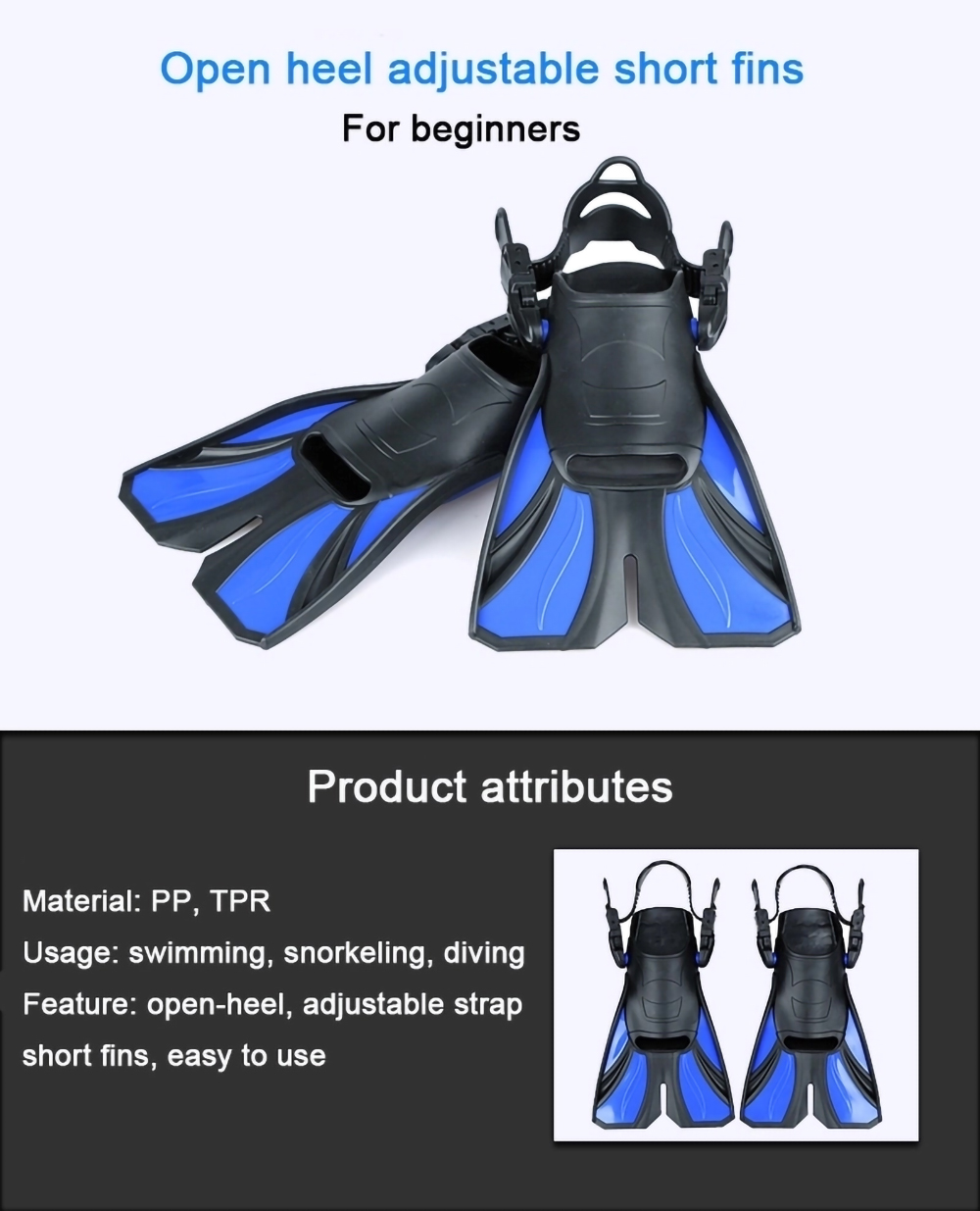 Adjustable Strap Non-slip Sole Anti-loosening Adjust Buckle Open Heel Short Blade Swimming Snorkeling Diving Fins Flippers