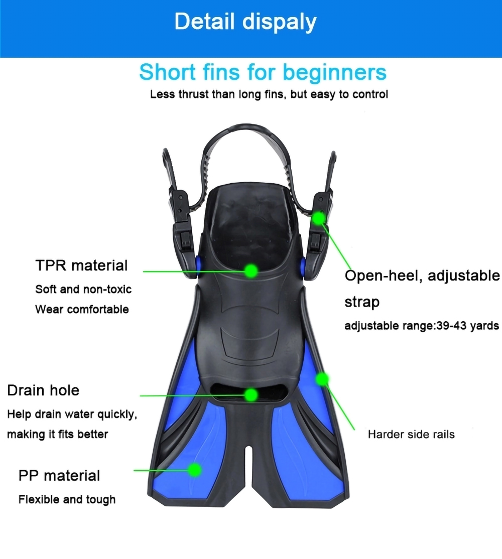 Adjustable Strap Non-slip Sole Anti-loosening Adjust Buckle Open Heel Short Blade Swimming Snorkeling Diving Fins Flippers