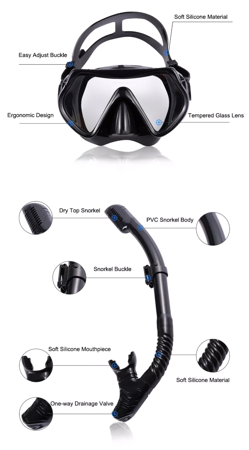 Eco-friendly Silicone Diving Mask Snorkel Set