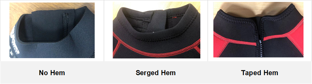 Wetsuit feature - Three typical types for wetsuit collar hem