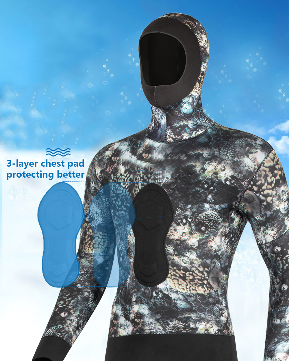 Open Cell 2-Piece Hooded High Waisted Pants Camo Spearfishing Wetsuit