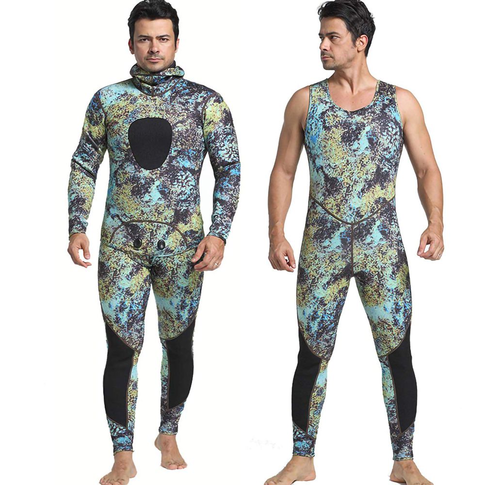 Open Cell Hooded Vest Pants Camo Spearfishing Wetsuit