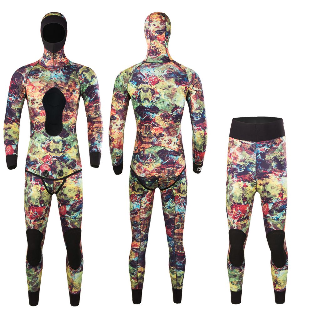 Custom Spearfishing Wetsuit Camo Open Cell 2-Piece Hooded High Waisted Pants