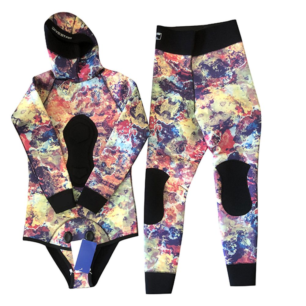 Custom Spearfishing Wetsuit Camo Open Cell 2-Piece Hooded High Waisted Pants