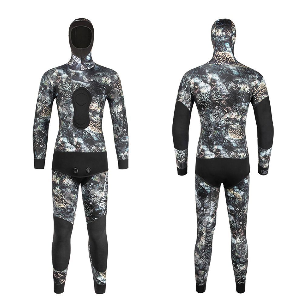 Custom Spearfishing Wetsuit Camo Open Cell 2-Piece Hooded High Waisted Pants